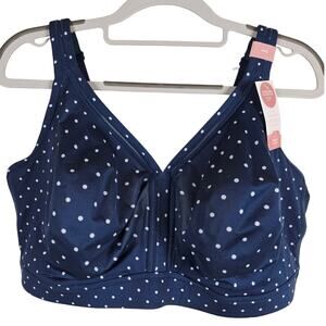 Cacique Navy Blue White Polka Dot Unlined No-Wire Women's Bra 44G NWT